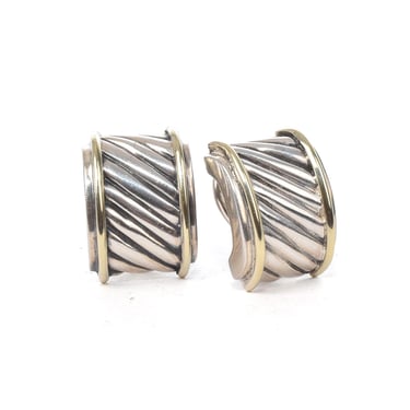 Vintage David Yurman Cable Collection Sterling Silver and 14K Gold Earrings, Two-Tone David Yurman Stud Earrings 