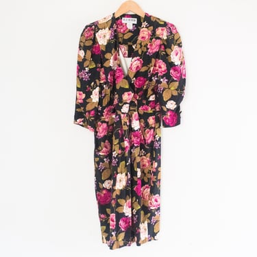 R.J. Stevens Petites | Vintage 80’s Floral Knee Length Dress | Size 4P, 3/4 Quarter Sleeves, Flower Print / Victorian, Classic, Cottagecore 