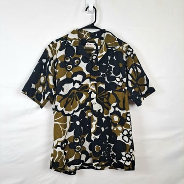 Vintage 60s Black & Olive Hawaiian Shirt 