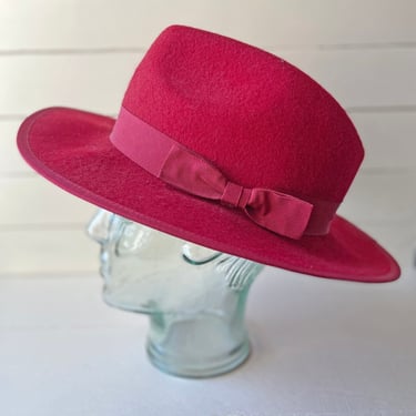 Vintage Free People Red Wide Brim Classic Fedora Hat // Vintage Red Hat // Perfect Gift 