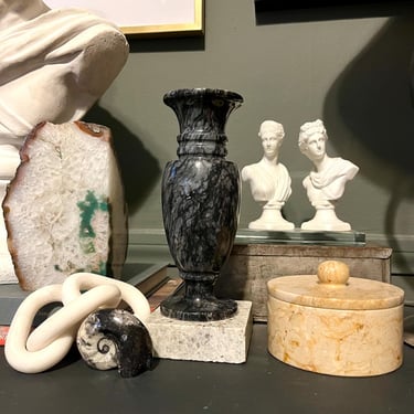 Black and Gray Carved Marble Vase 