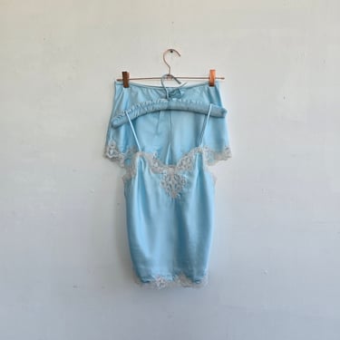 Blue Satin Lace Set