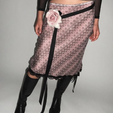 Pink Silk Printed Lace Skirt