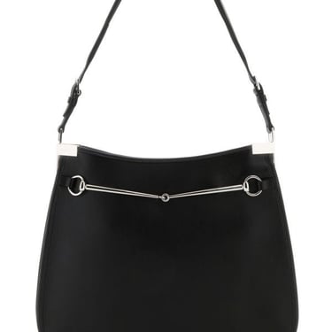 Gucci Woman Black Leather Medium Horsebit Shoulder Bag