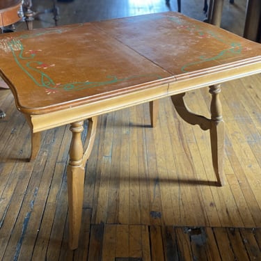 Small dining Table w Painted Vine Design and 2 Leaves