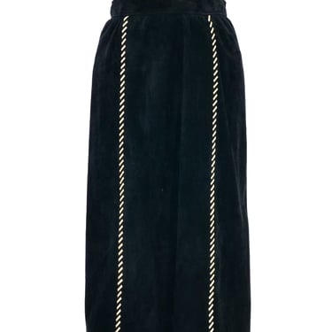 1980s Yves Saint Laurent Metallic Whipstitch Black Suede Skirt