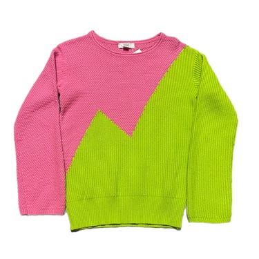 (S) Pink/Green Knitted Zig Zag Sweater 071622 AZ