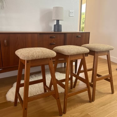 Danish Modern Vintage Bar Stools, Set of 3