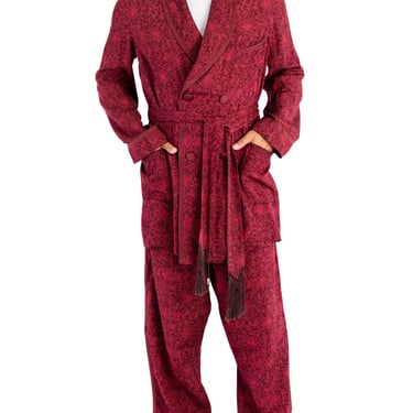 1920S Hubert And White Inc Garnet Red Rayon Jacquard Robe  Lounge Pants 