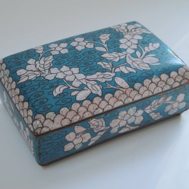 Vintage Cloissone Jewelry Box Turquoise White Trinket Box Vintage Cloissone Asian Box with Lid Asian Decor Blue Bohemian Catch all 