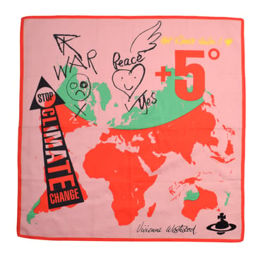 Vivienne Westwood 'Climate Change' Awareness Pink Red Cotton Small Scarf