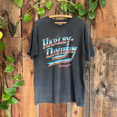 Vintage 90s Harley Davidson Holoubek faded distressed t shirt size L 