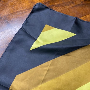 Vintage Silk Scarf Made in Italy Black Yellow Square Geometric 19 Inch Unisex 