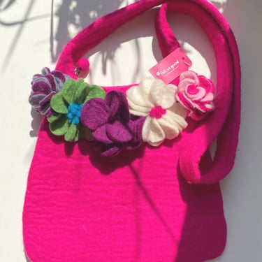 Pink Floral Felt Crossbody Bag
