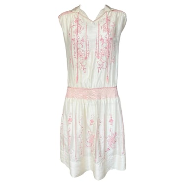1920's Hungarian Embroidered and Smocked Silk Dress - OLDBS