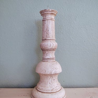 Vintage Whitewashed 16" Tall Wooden Candleholder Home Décor Candle Décor 