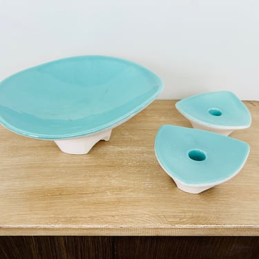 Royal Haeger Mid Century Modern Console Bowl and Candle Holders 318-H 