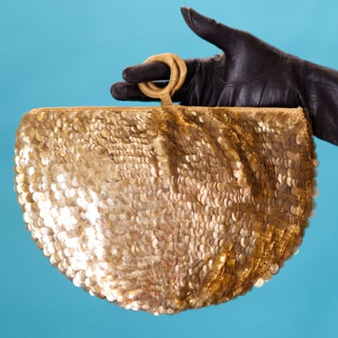 Vintage Bag by Josef Gold Paillette Sequin Handbag | 1940s Ring Handle Opera Purse 