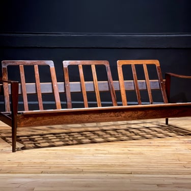 CUSTOMIZABLE Illum Wikkelso “EK” Rosewood Sofa for Niels Eilersen - 3 Seat Wood Sofa Couch Vintage Mid Century Danish Modern Furniture 