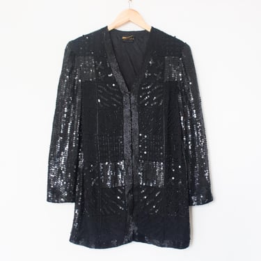 Collage by Simon Ellis | Vintage 80's Black Sequined and Beaded, Blazer | Size S, Sparkle, Glitter, Shiny 