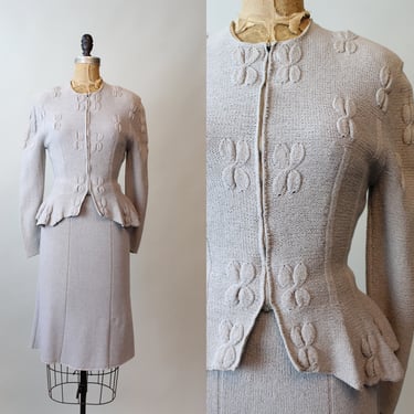 1950s GRAY KNIT skirt and cardigan set small medium | new fall 