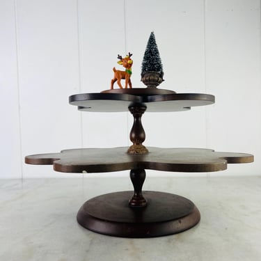 Vintage Franklin Mint Wooden Display Shelf with three scalloped tiers for displaying miniature collectibles 