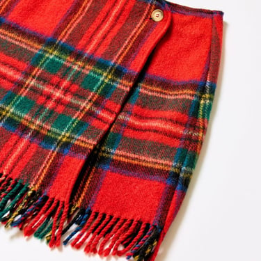 Carleen Fringe Plaid Wrap Mini - Red