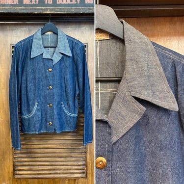 1940’s Western Style Two-Tone Denim Ladies Jacket, 40’s Ranchwear, Vintage Clothing 