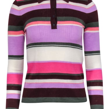 Kate Spade - Maroon Multi Color Stripe Wool Polo Sweater Sz XS
