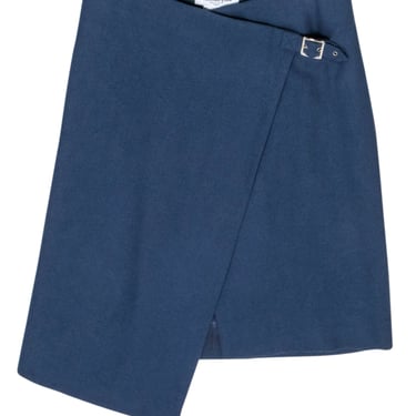 Christian Dior - Blue Wool Buckle Front Wrap Skirt Sz 6