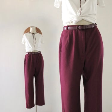 mulberry wool trousers - 24-26 - vintage 90s y2k xs burgundy maroon flat front extra small womens pants 