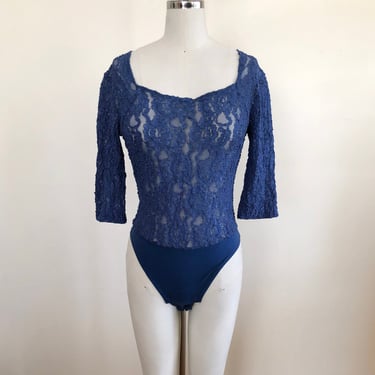 Blue Lace Bodysuit - 1990s 
