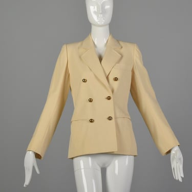 Small Yves Saint Laurent Rive Gauche Cream Jacket 1960s Wool Double Breasted Blazer 