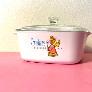 Vintage 1970s Christmas Greetings 1.5 Quart Casserole With Lid 