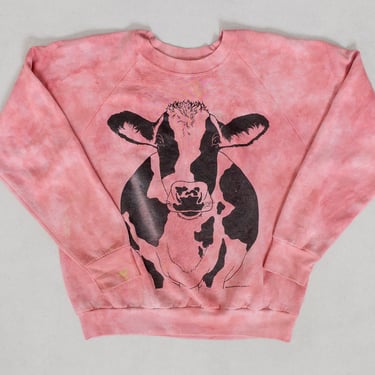 COW TIE DYE Sweatshirt Vintage Pink Black Long Sleeve Animal Pullover 90's Oversize / Large 