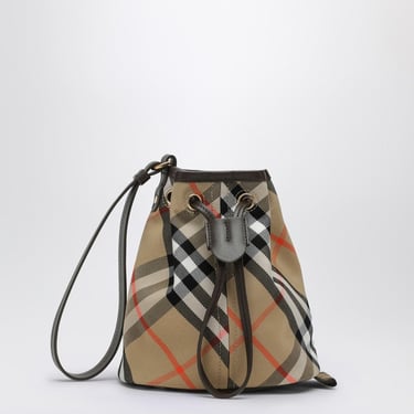 Burberry Check Pattern Beige Drawstring Clutch Bag Women