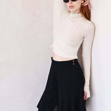 Vintage CHANEL Y2K Wool Bermuda Shorts with CC Logo Buttons Silk Lined Long Shorts sz FR 42 S M Black Noir Minimal 