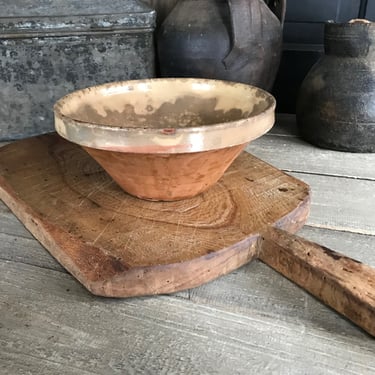 Rustic French Pâté Mixing Bowl, Yellow Glaze, Terra Cotta Stone, Primitive Pottery, French Farmhouse Cuisine 