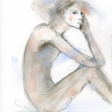 Expressive Female Figure Drawing with Pastel - Tasteful Art - Soft Tones - Art Gift ~9x11 - Ready to Frame - Unique Art - Contemporary Art 