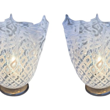 Pair of &quot;Fazzoletto&quot; Murano Ruffled Glass Table Lamps by La Murrina