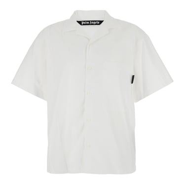 Palm Angels Men White Bowling Shirt With Cuban Collar And Maxi Logo Print On The Rear In Cotton Man