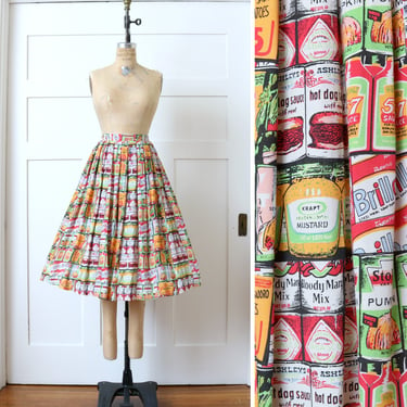 designer vintage 1990s Fiorucci skirt • pop art novelty print • Americana label art full cut skirt 