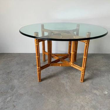 McGuire Style  Bamboo & Leather Dining Table W/ Glass Top 