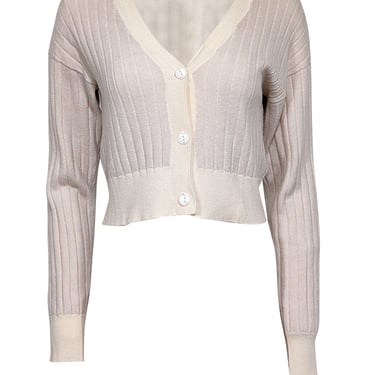 Rag & Bone - Pale Pink & Cream Wool Two-Tone Cropped Cardigan Sz S