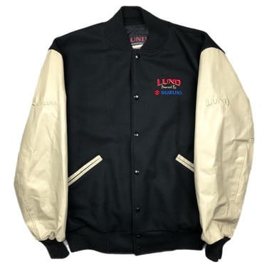 Vintage 2002 Suzuki Lund Boating Motors Made in USA Leather and Suede Varsity Style Jacket Size Large 