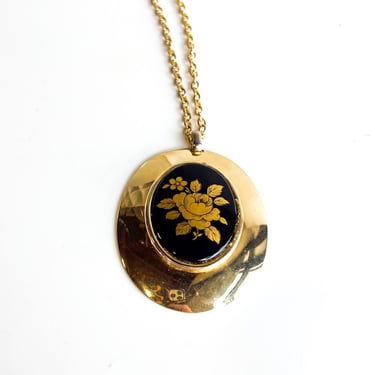 Vintage Gold and Black Flower Pendant Necklace