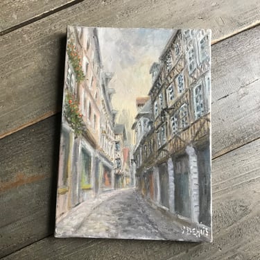 French Oil Painting, Normandy Street Scene, Signed, Oil on Canvas, Unframed 