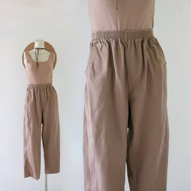 mocha lounge trousers 28-34 - vintage 90s y2k cotton tan brown beige womens elastic simple comfortable basic minimal pants 