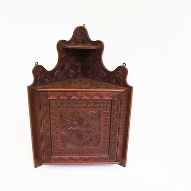 Antique Dutch Provincial Chip Carved Wood Carved Corner Cabinet Medicine Bathroom Kitchen Cabinet Small Wall Cabinet Key Cabinet 1920 