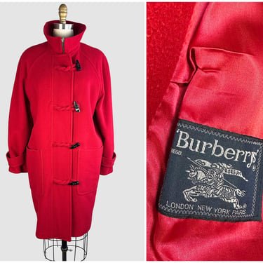 BURBERRY'S Vintage 80s Red Wool and Cashmere Parka | 1980s Burberry Duffle Coat Outerwear | Made in Ireland, Classic Preppy | Small Medium 